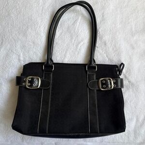 Y2k black handbag with silver hardware and buckles